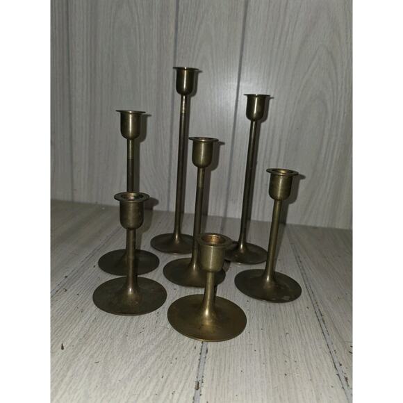 Vintage Brass Graduated Candlestick Holders 9\'\' to 3\'\' 7 PC Hollywood Regency